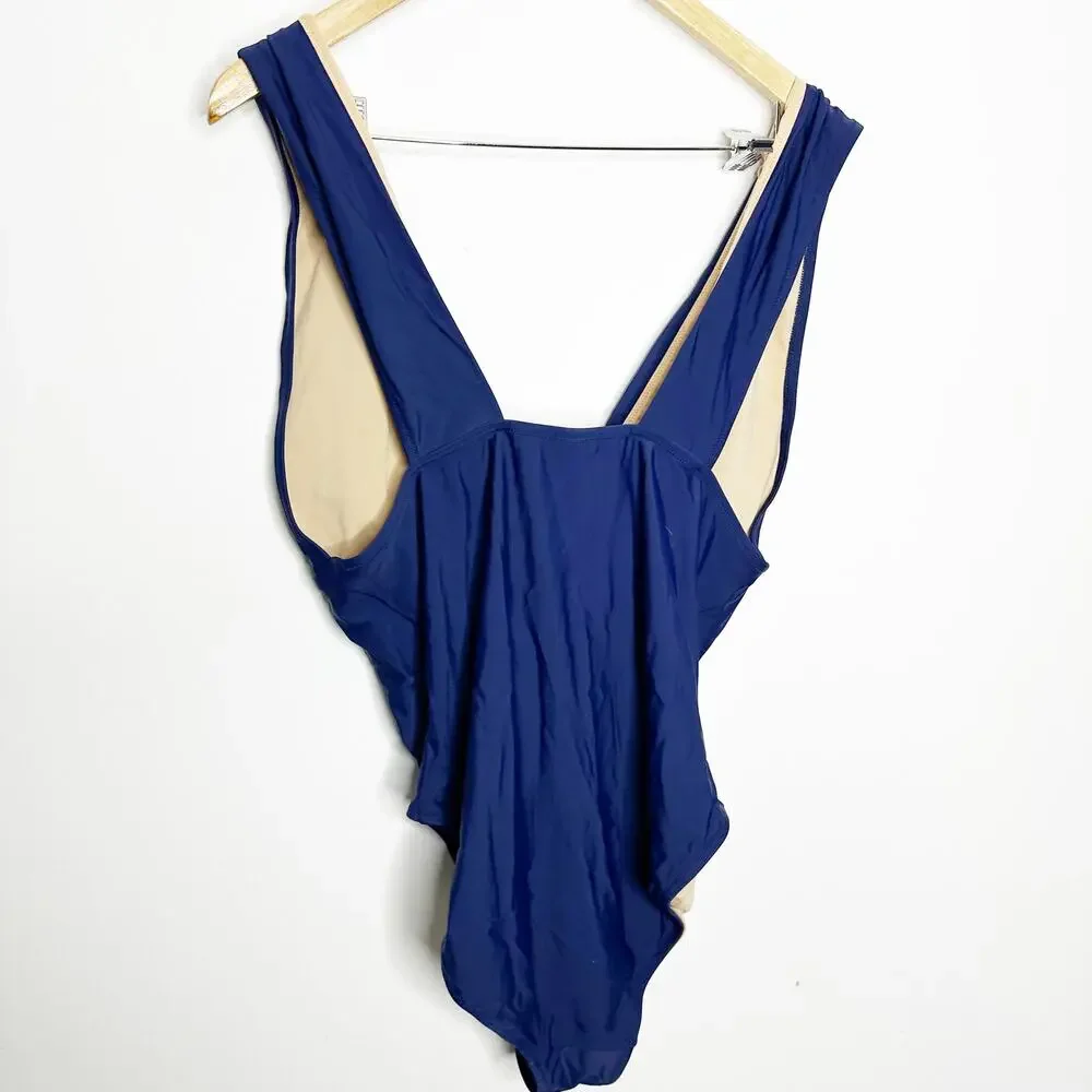 J. CREW V-neck one-piece navy blue plunge AK506 women's XL